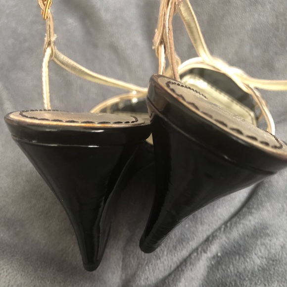 Lauren RL Black Gold Sandal Platform Shoes 6.5 37 - Picture 8 of 14